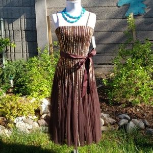 CACHE SATIN & TULLE FIT &FLARE COCKTAIL DRESS H228